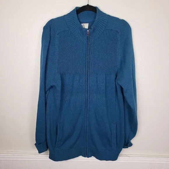 Women's Blue Knitted Cotton Long Tunic Zip Up Cold Weather Jacket Size XL - Picture 6 of 10